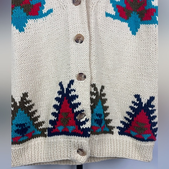 Jason Younger Cream Blue Aztec Western Print Knit Vest - Picture 3 of 7